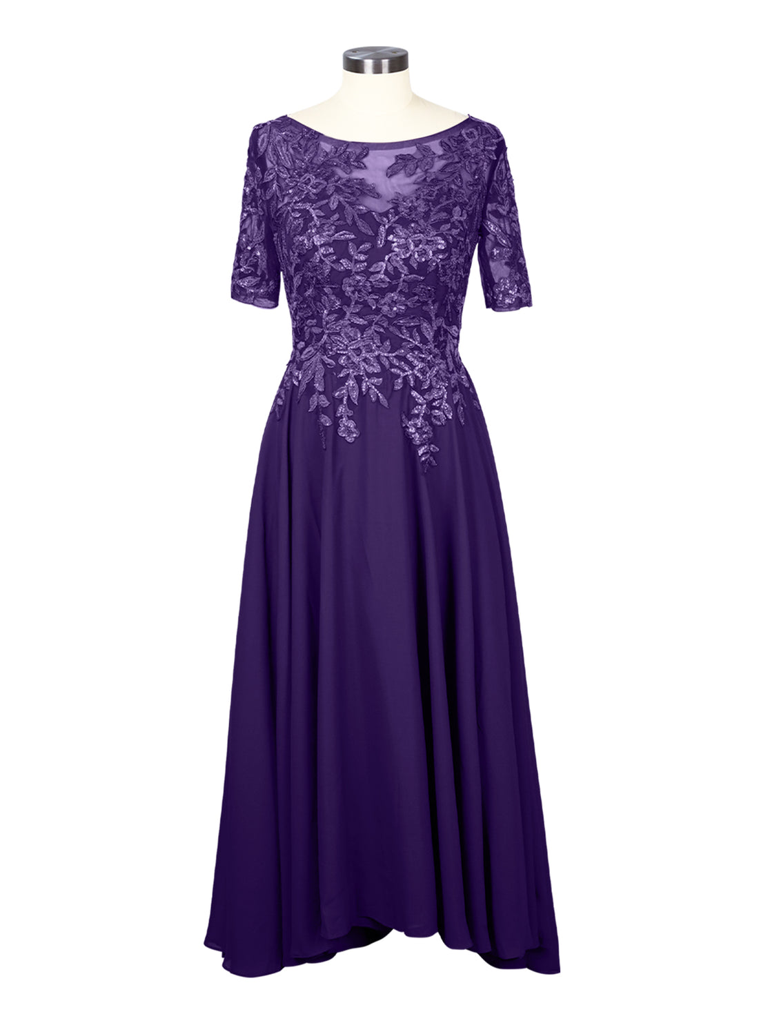 Applique Half Sleeves Chiffon Dress 