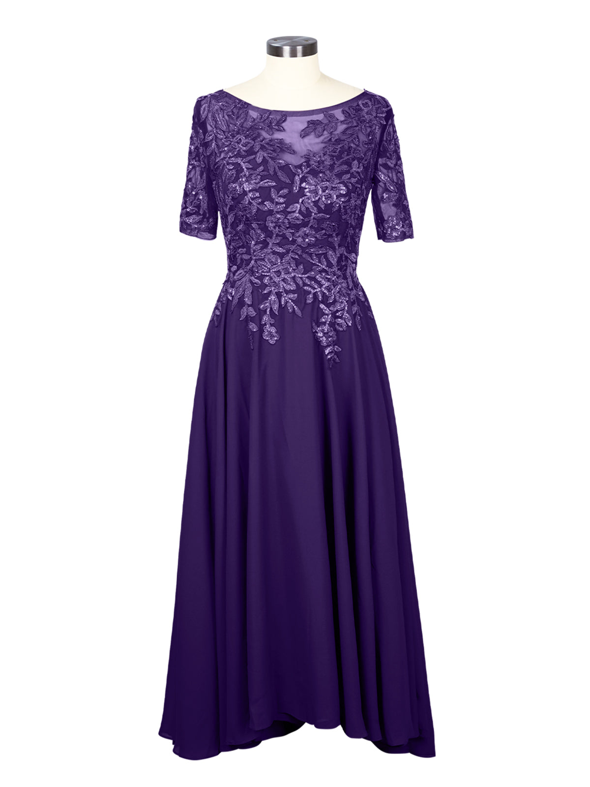 Applique Half Sleeves Chiffon Dress 