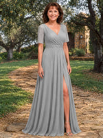Surplice Neckline Mother of the Bride Dress with Slit 