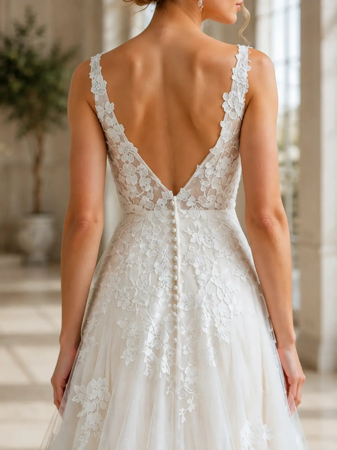 V-Neck Lace Wedding Dress