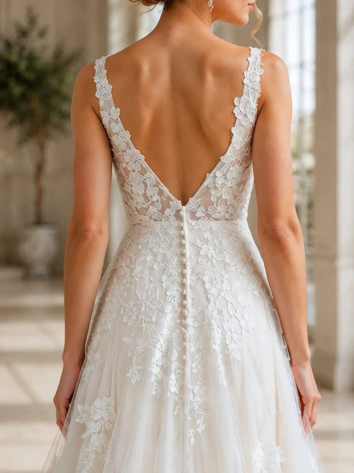 V-Neck Lace Wedding Dress