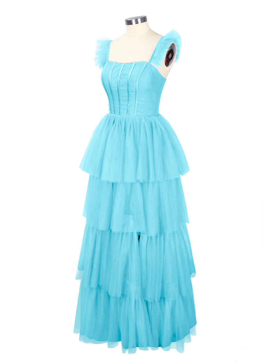 Ruffled Strap Tiered Tulle Bridesmaid Dress 