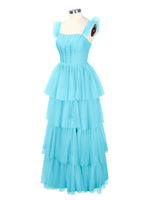 Ruffled Strap Tiered Tulle Bridesmaid Dress 