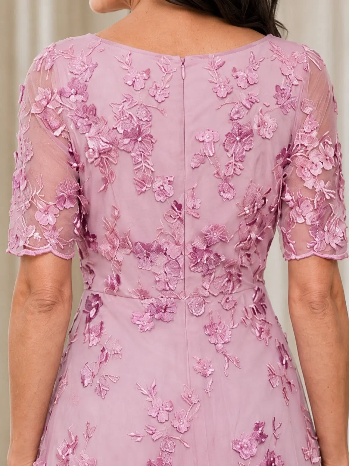 V-neck Mother of the Bride Dress with 3D Floral Appliques