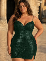 Backless Sequin Mini Dress-Plus Size 