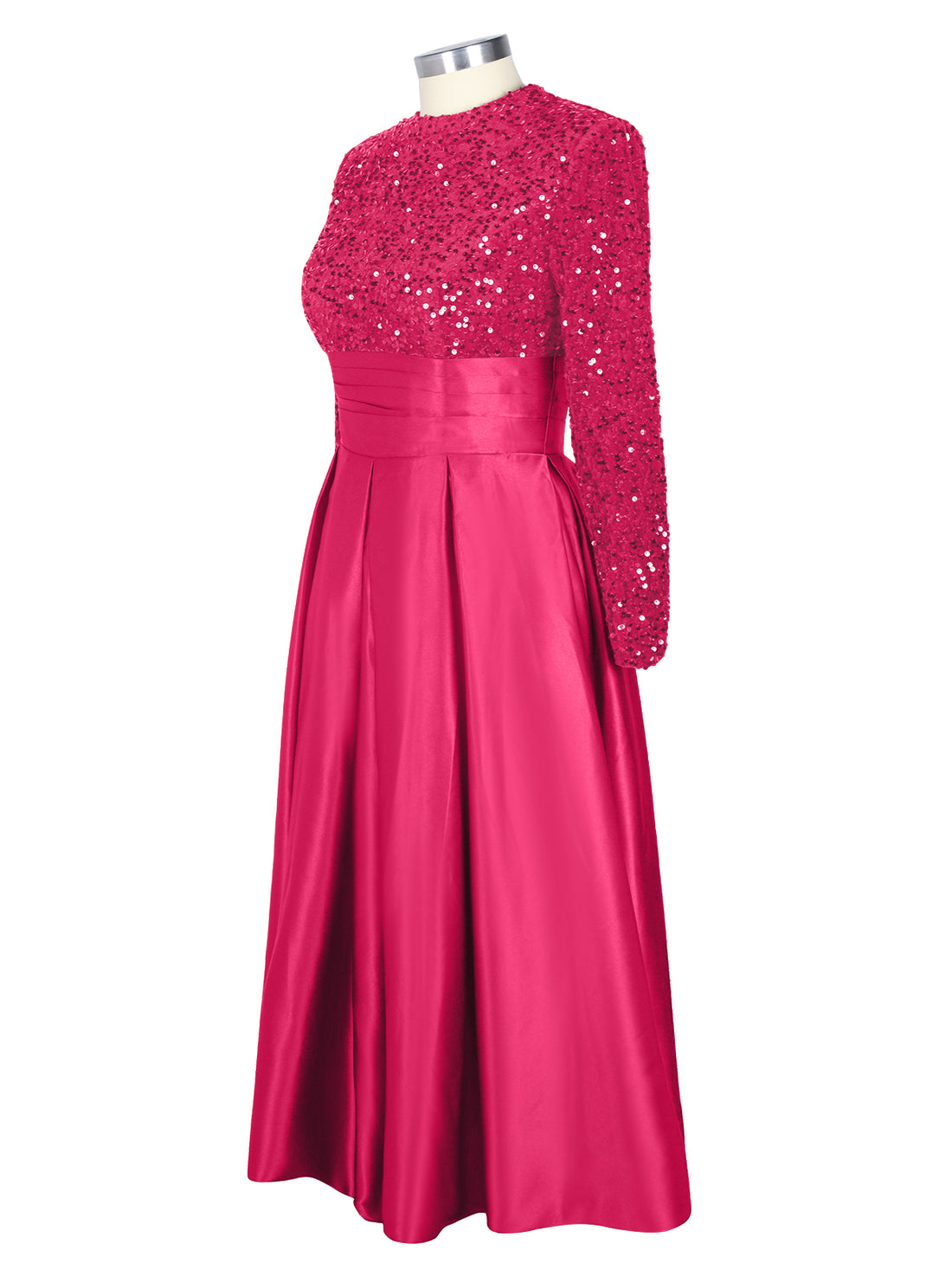 Sequined Boat Long Sleeves Dress 