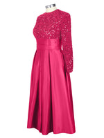 Sequined Boat Long Sleeves Dress 