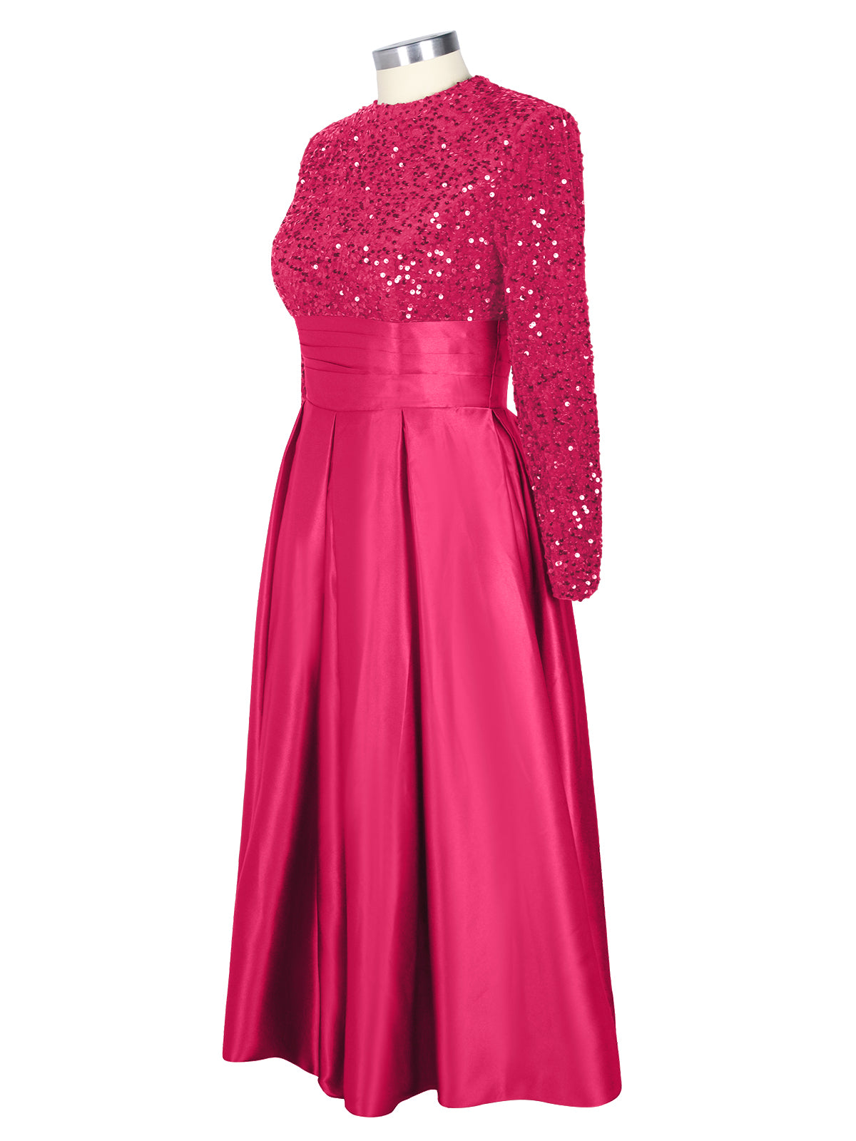Sequined Boat Long Sleeves Dress 