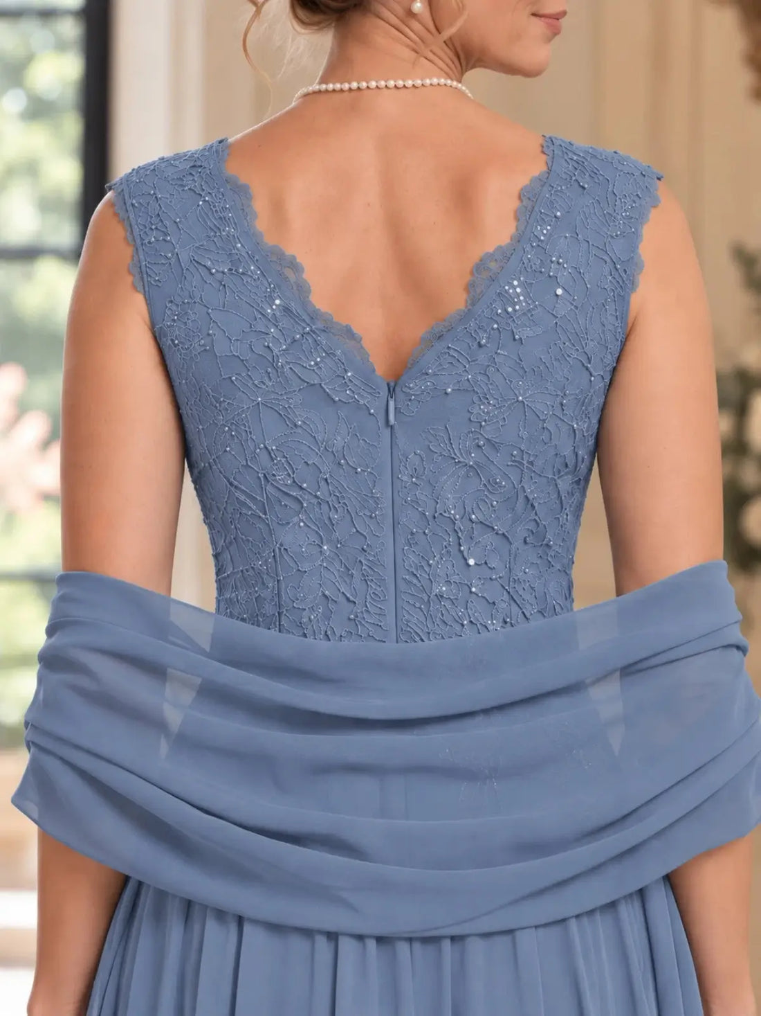 Floor-Length V-Neck Mother of the Bride Dress