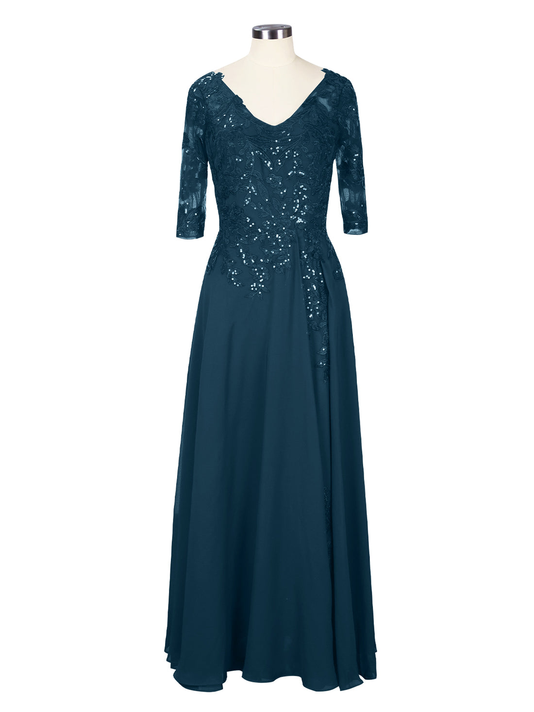 Applique V-Neck Chiffon Dress 