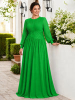 Chiffon Mother of the Bride Dress with Jewel Neckline-Plus Size 