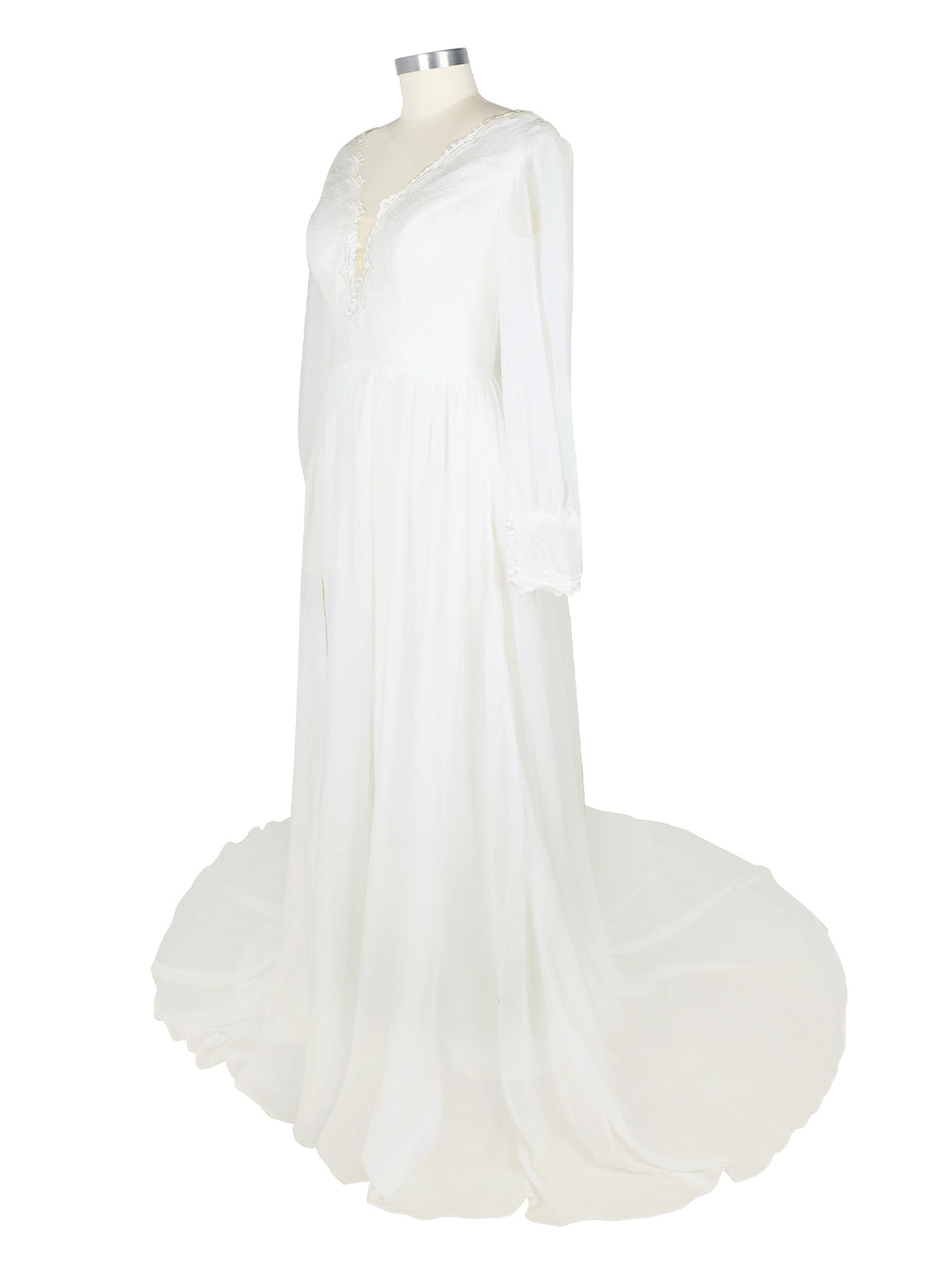 Lace V-Neck Slit Wedding Dress 