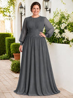 Chiffon Mother of the Bride Dress with Jewel Neckline-Plus Size
