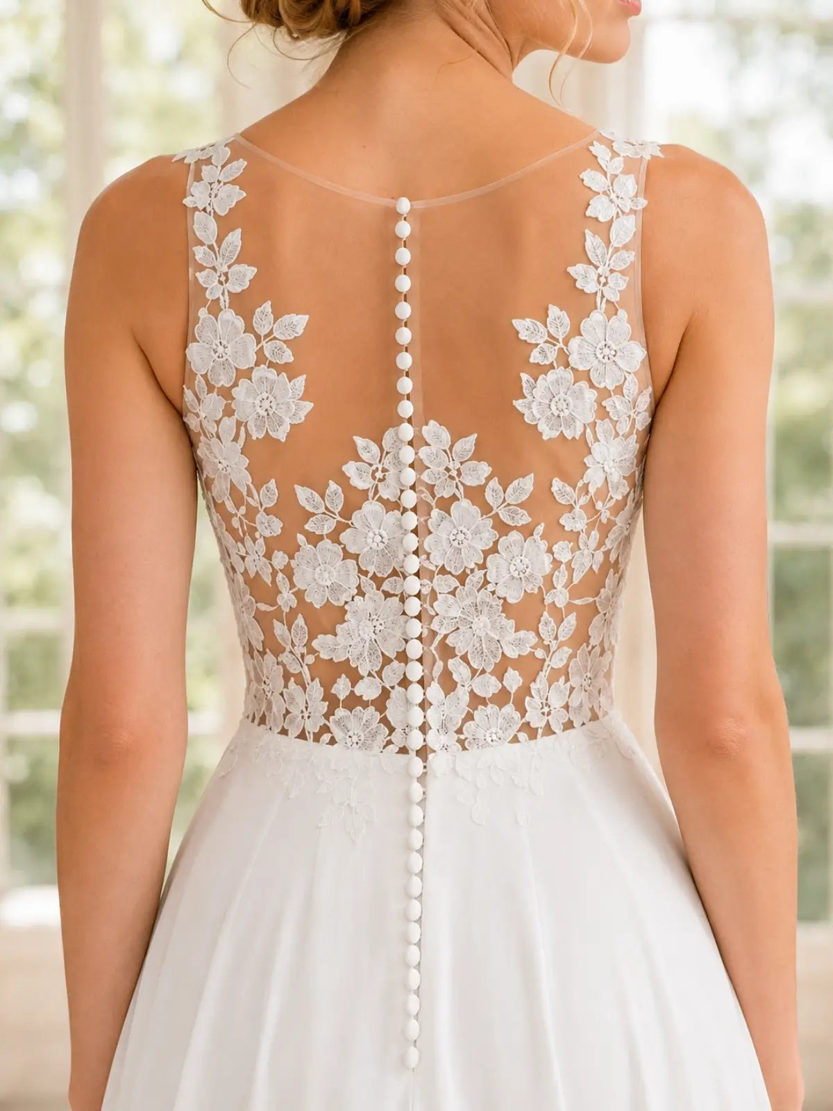 Satin Wedding Dress with Illusion Mesh Back