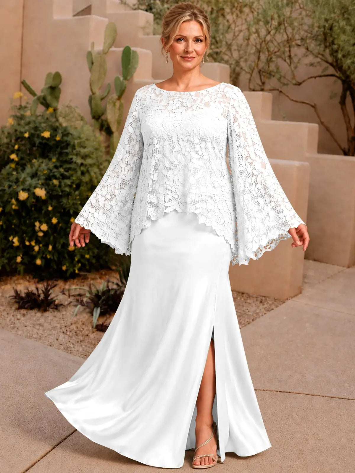 Two-piece Mother of the Bride Dress with Lace Top-Plus Size 