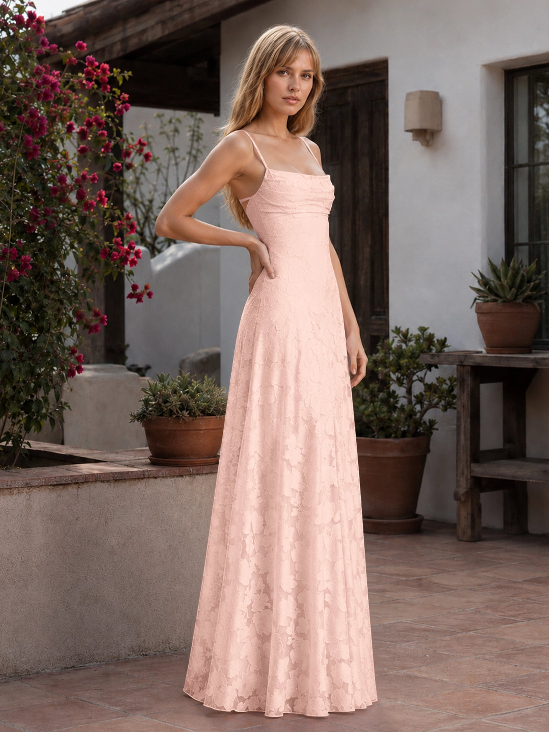 Jacquard Prom Dress with Lace-Up Open Back