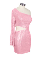 Waist Cutout One Shoulder Mini Dress 