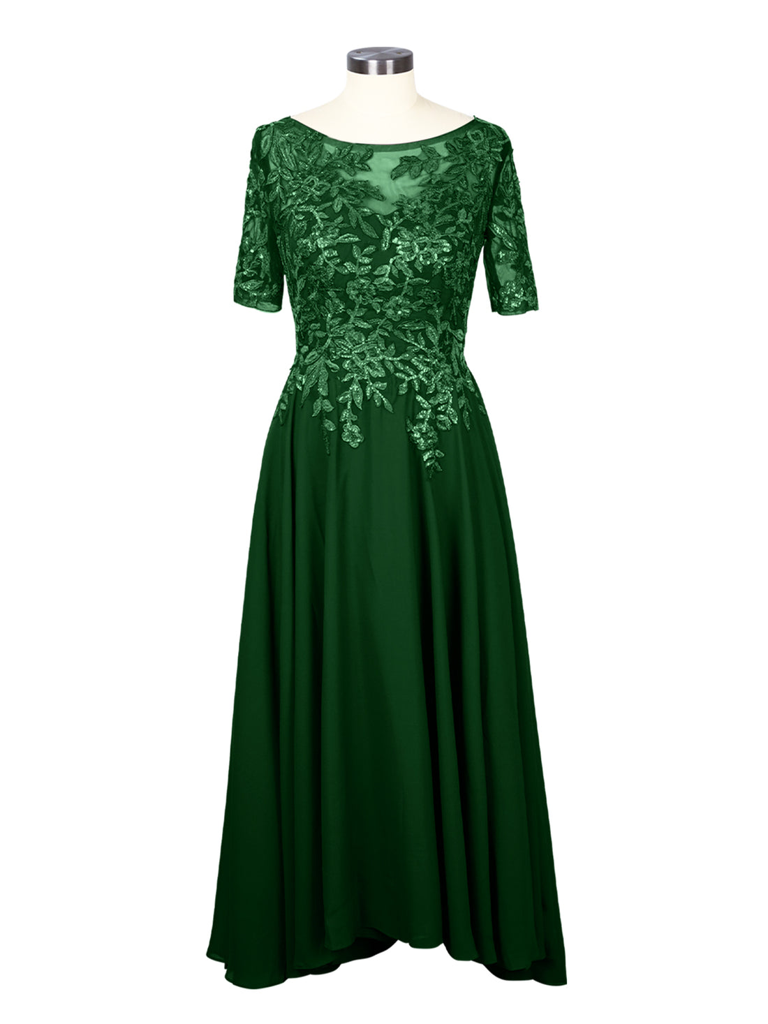 Applique Half Sleeves Chiffon Dress 