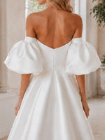 Tube Wedding Dress with Detachable Puff Sleeves