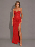 Velvet Sequin Prom Dress with High Slit 