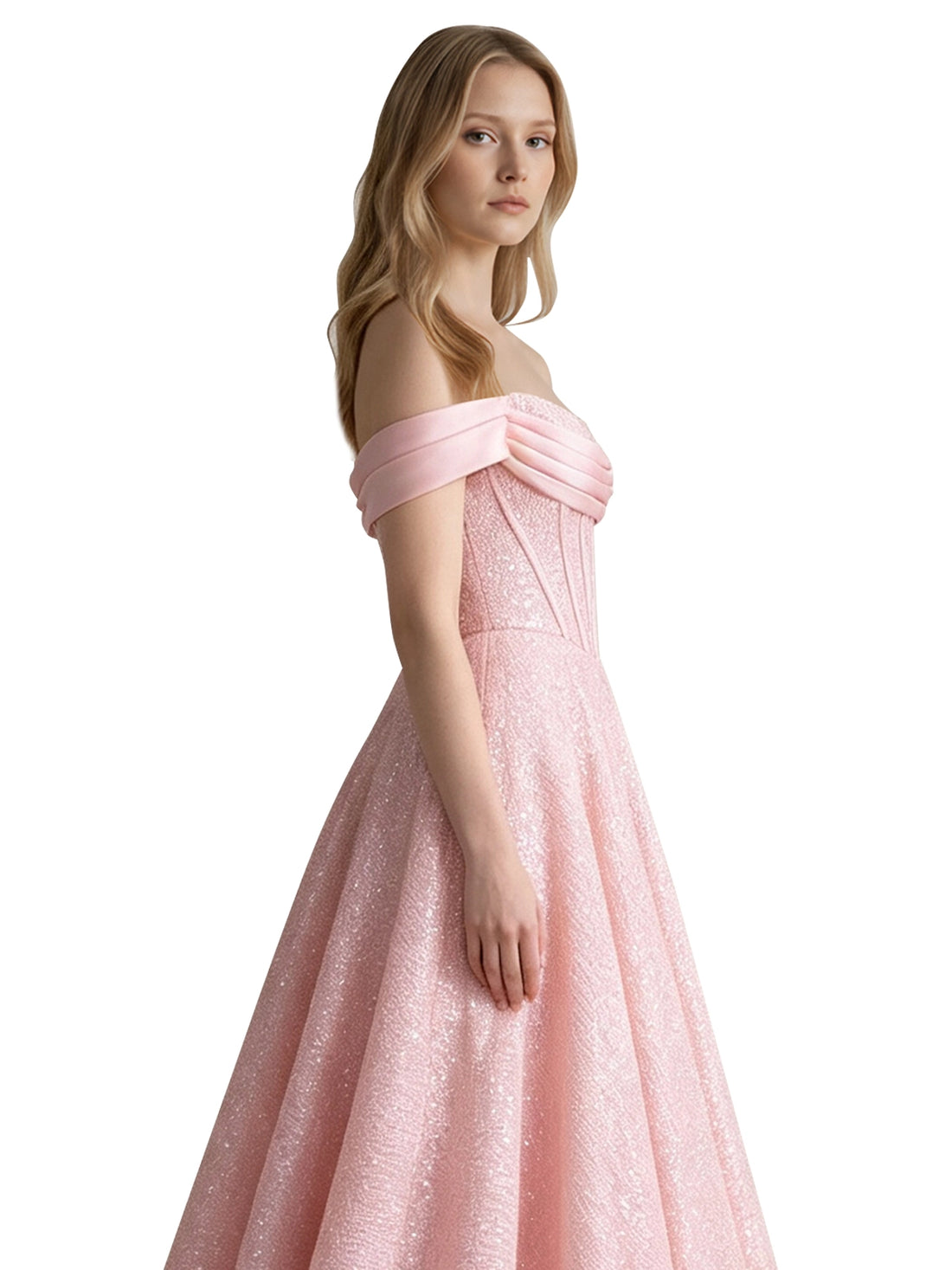 Glitter Corset Off-Shoulder Prom Dress 