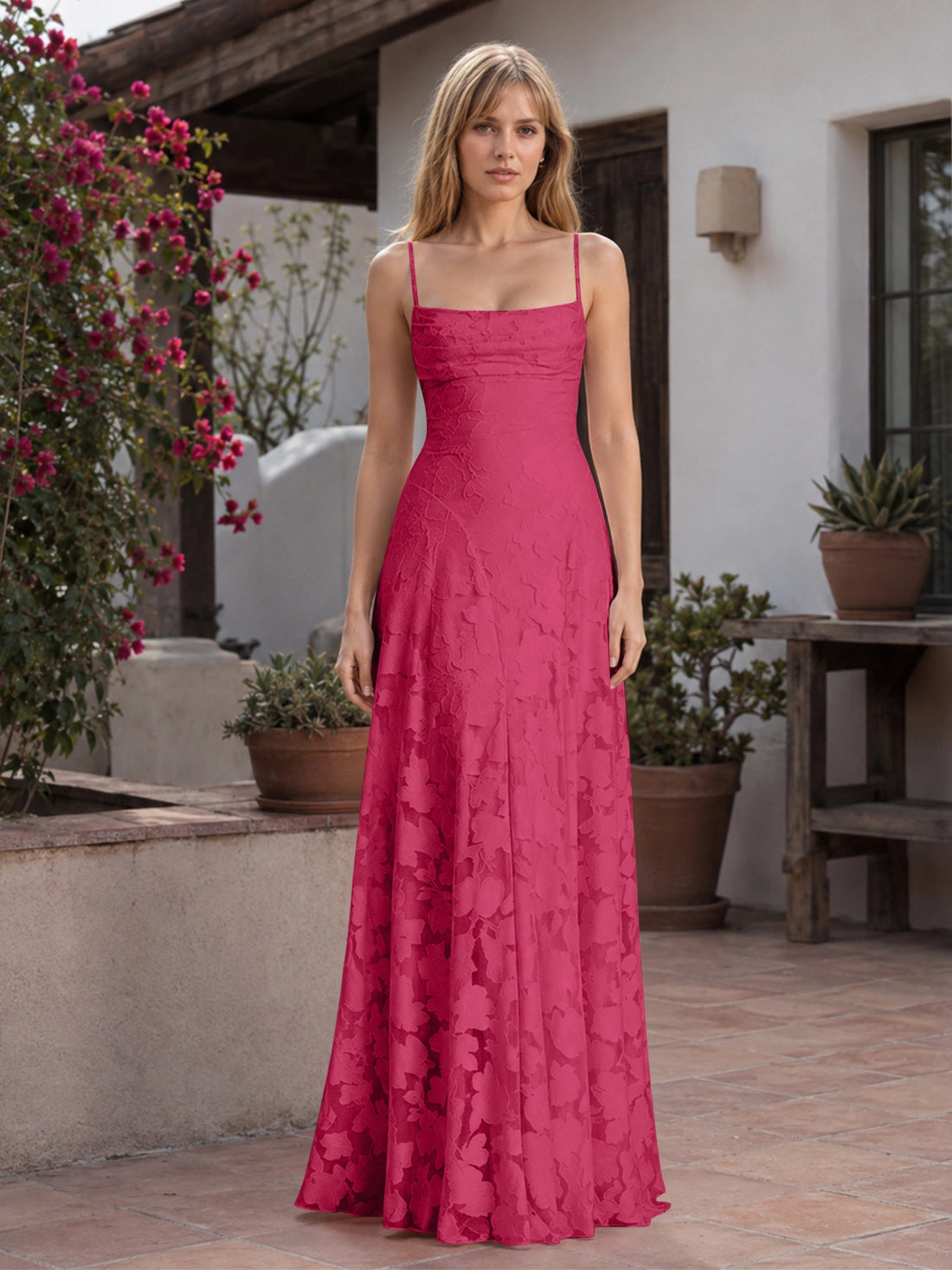 Jacquard Prom Dress with Lace-Up Open Back 