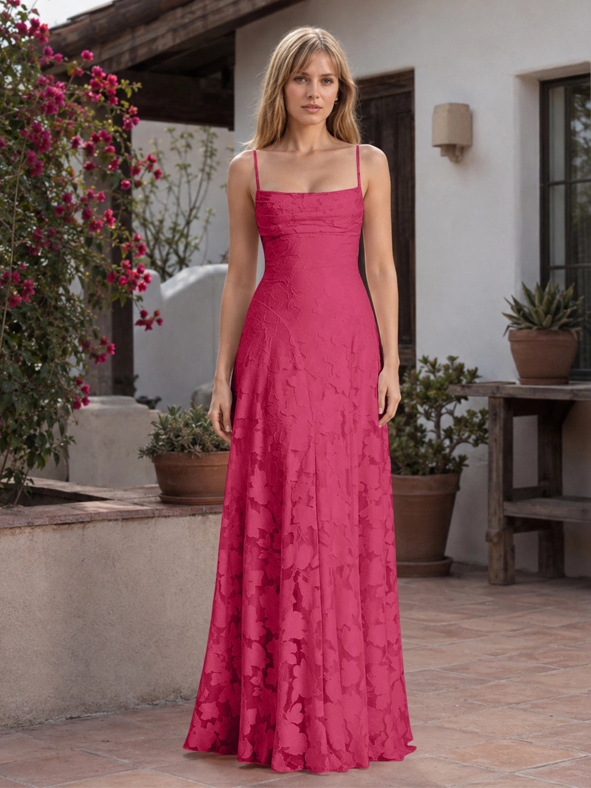 Jacquard Prom Dress with Lace-Up Open Back 