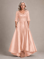 Satin Mother of the Bride Dress with Lace Sleeves 