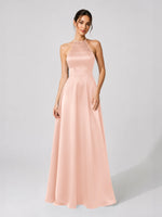 Satin Bridesmaid Dress with Illusion Halter Neck 