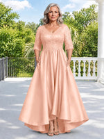 Satin Mother of the Bride Dress with Lace Sleeves-Plus Size 