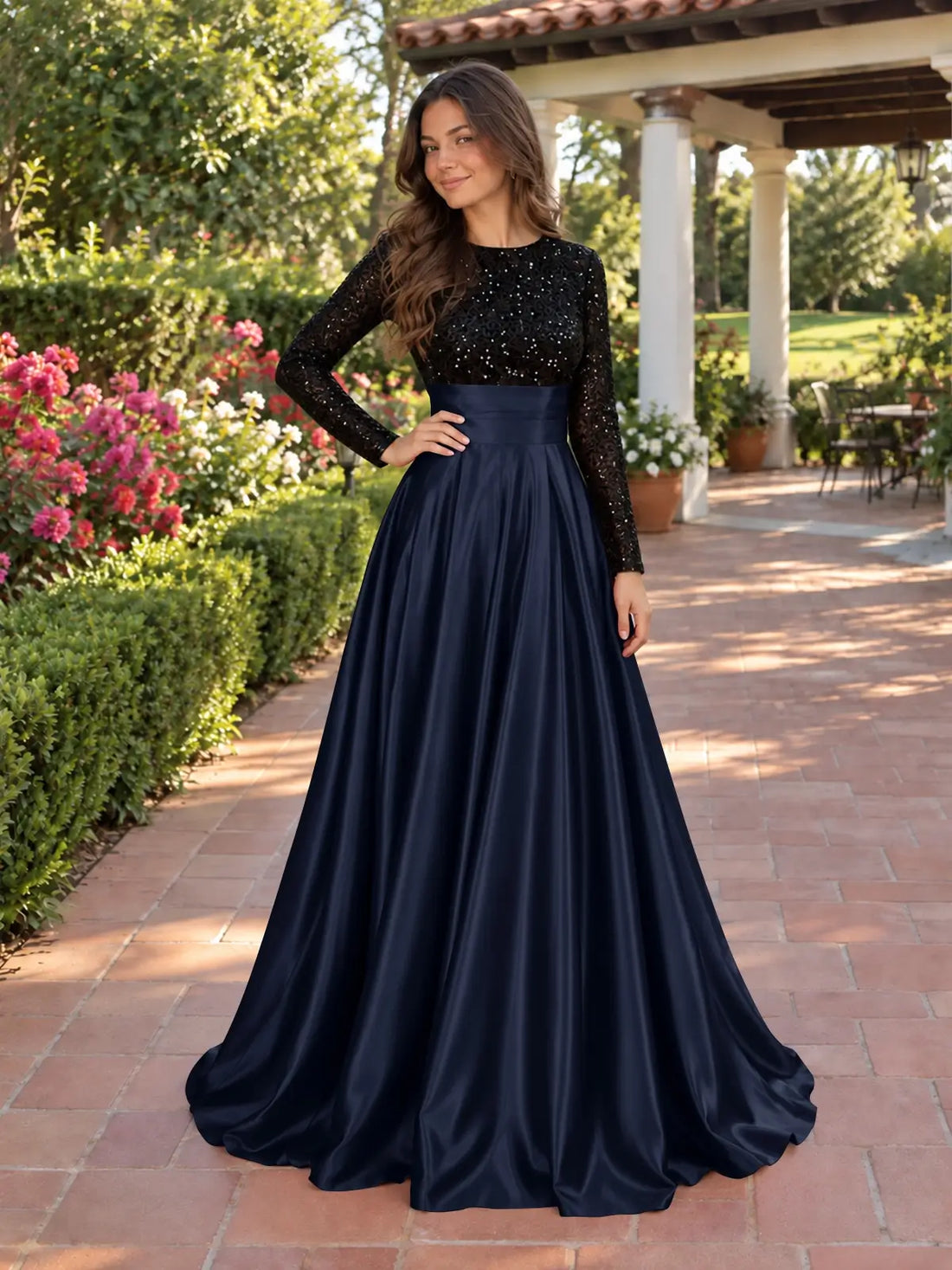 Sequin Jewel Neckline Prom Dress 