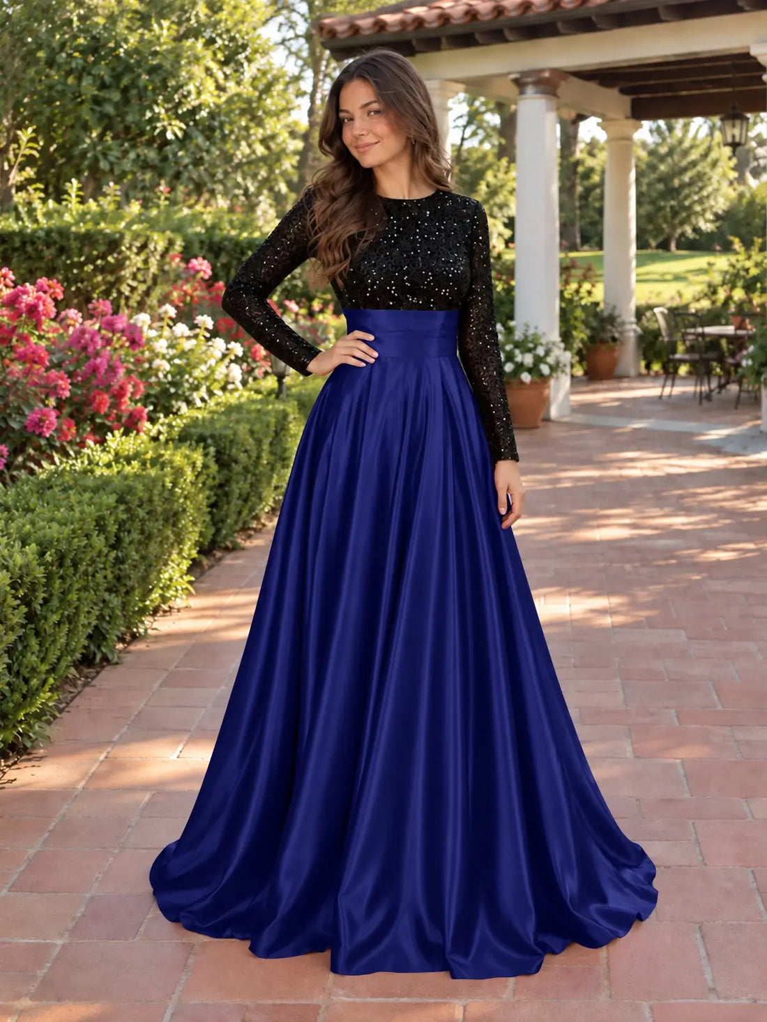 Sequin Jewel Neckline Prom Dress 