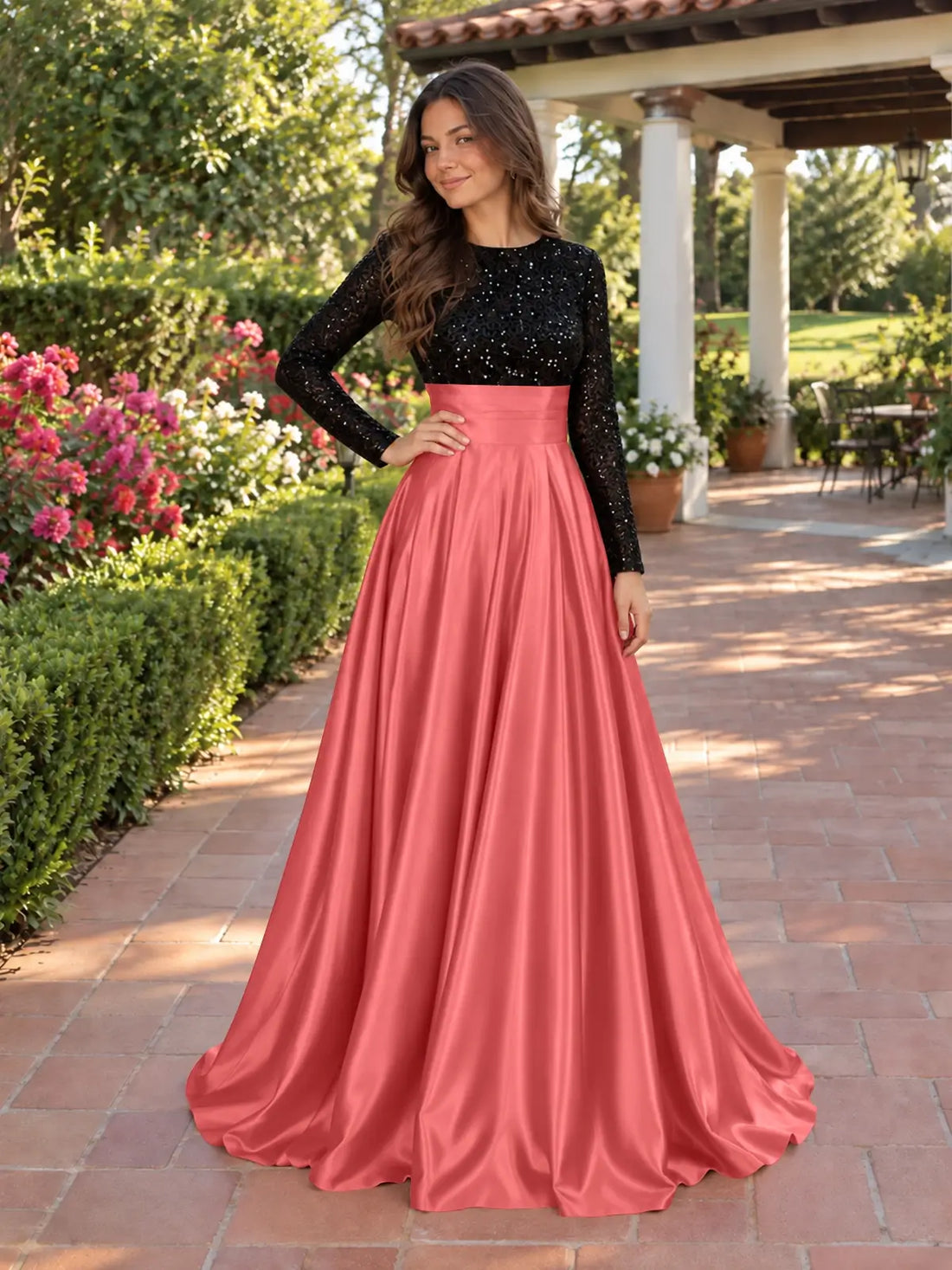 Sequin Jewel Neckline Prom Dress 