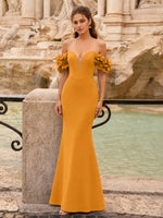 Off-the-Shoulder Prom Dress with 3D Floral Straps 