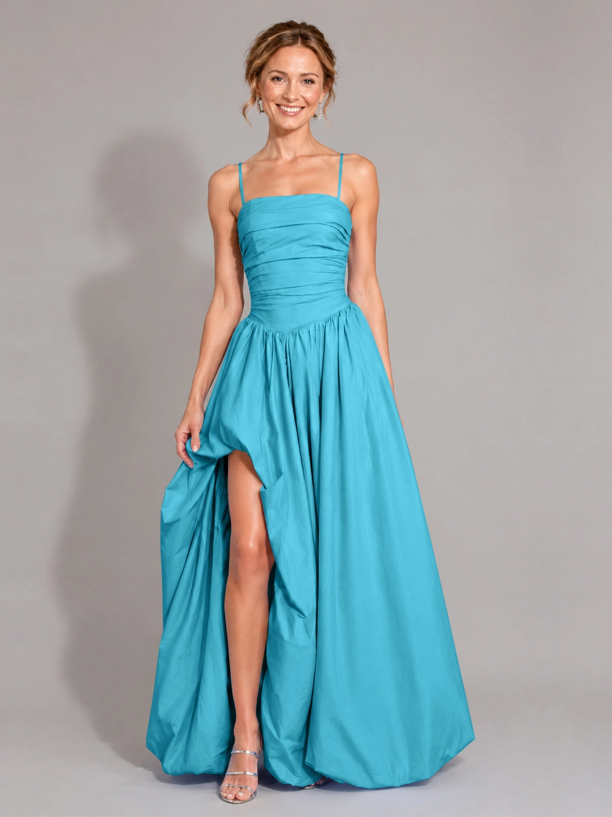 Iridescent Taffeta Prom Dress with High Slit 