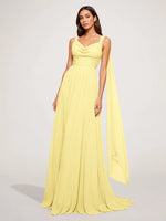 Chiffon Bridesmaid Dress with Draped Scarf 