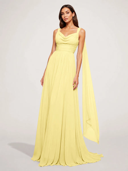Chiffon Bridesmaid Dress with Draped Scarf 