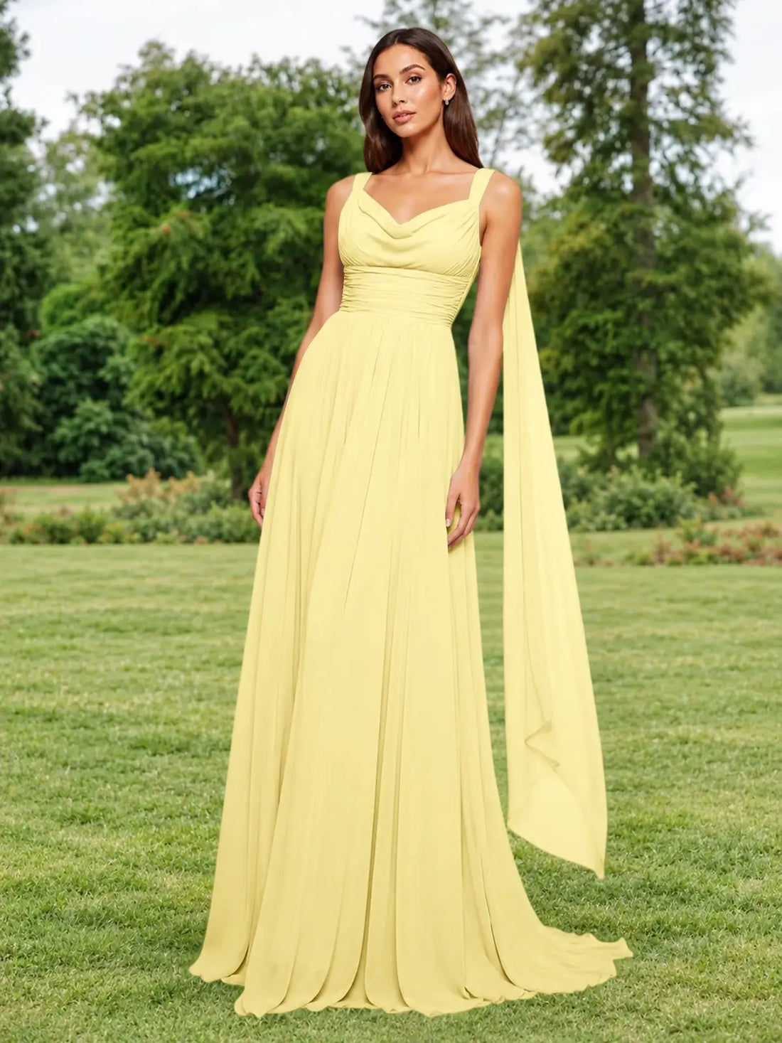 Chiffon Bridesmaid Dress with Draped Scarf 