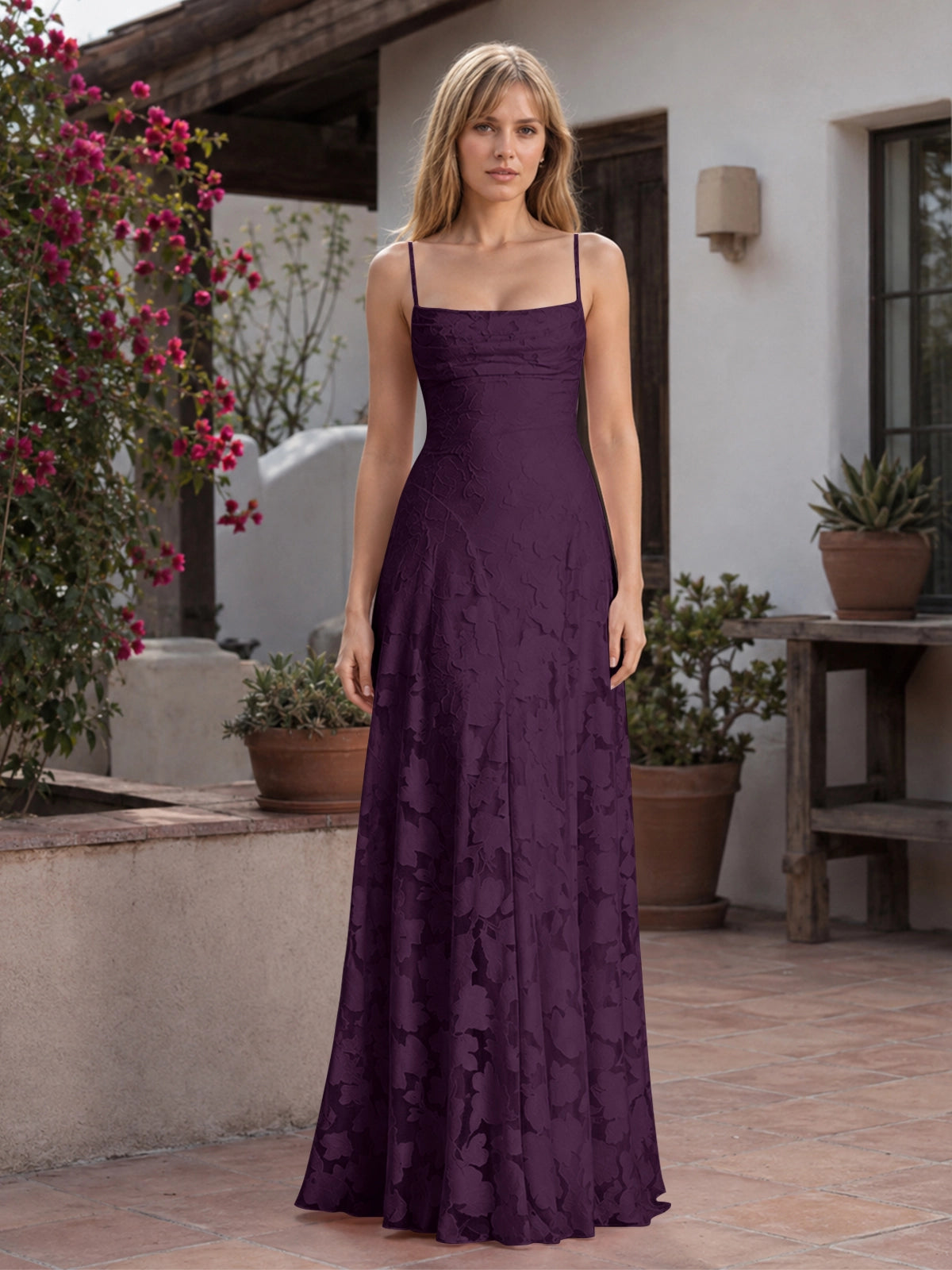 Jacquard Prom Dress with Lace-Up Open Back 