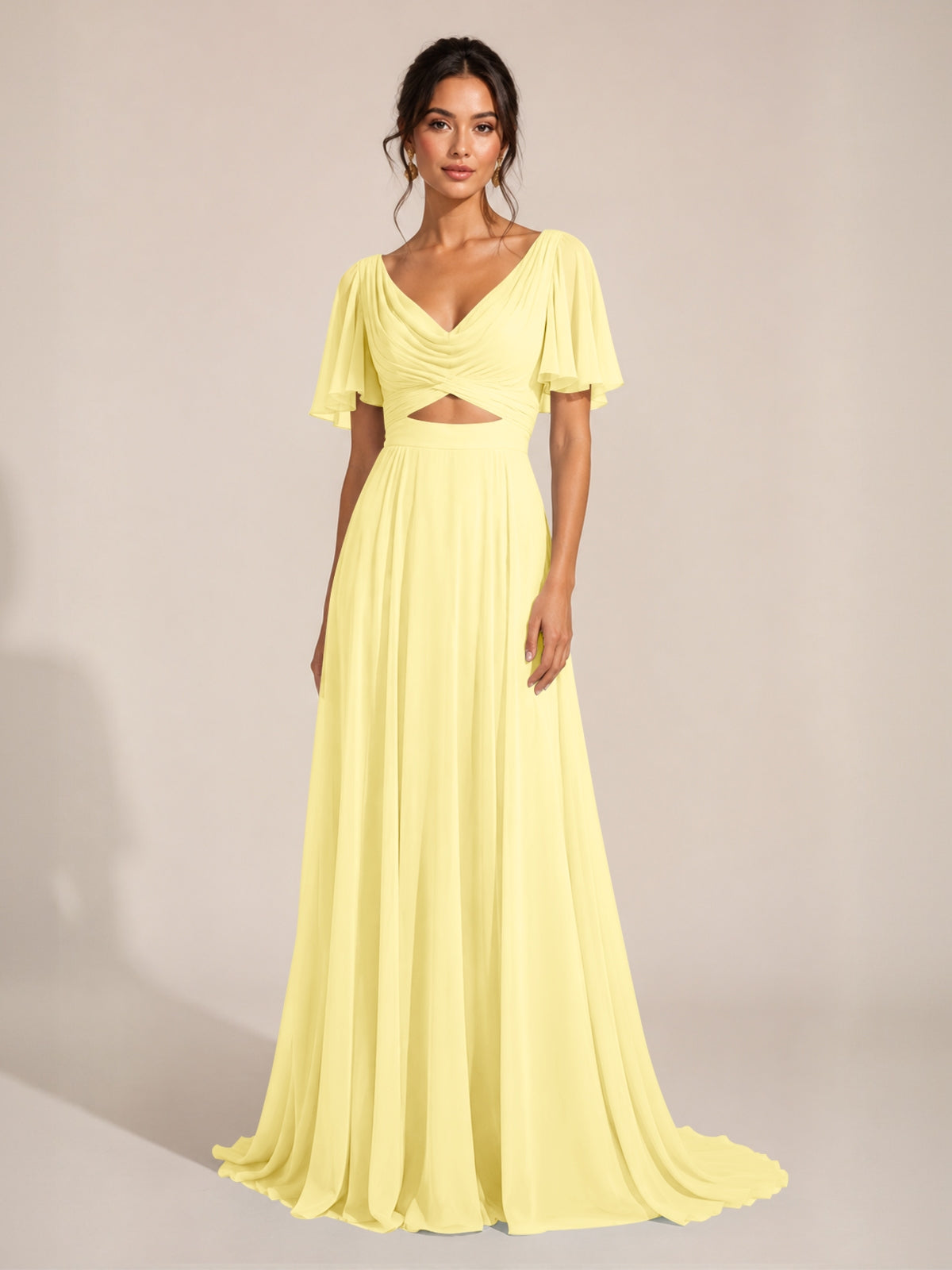 Cowl Neck Bridesmaid Dress with Cut-Out Detail