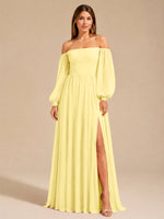 A-line Bridesmaid Dress with Long Bishop Sleeves 