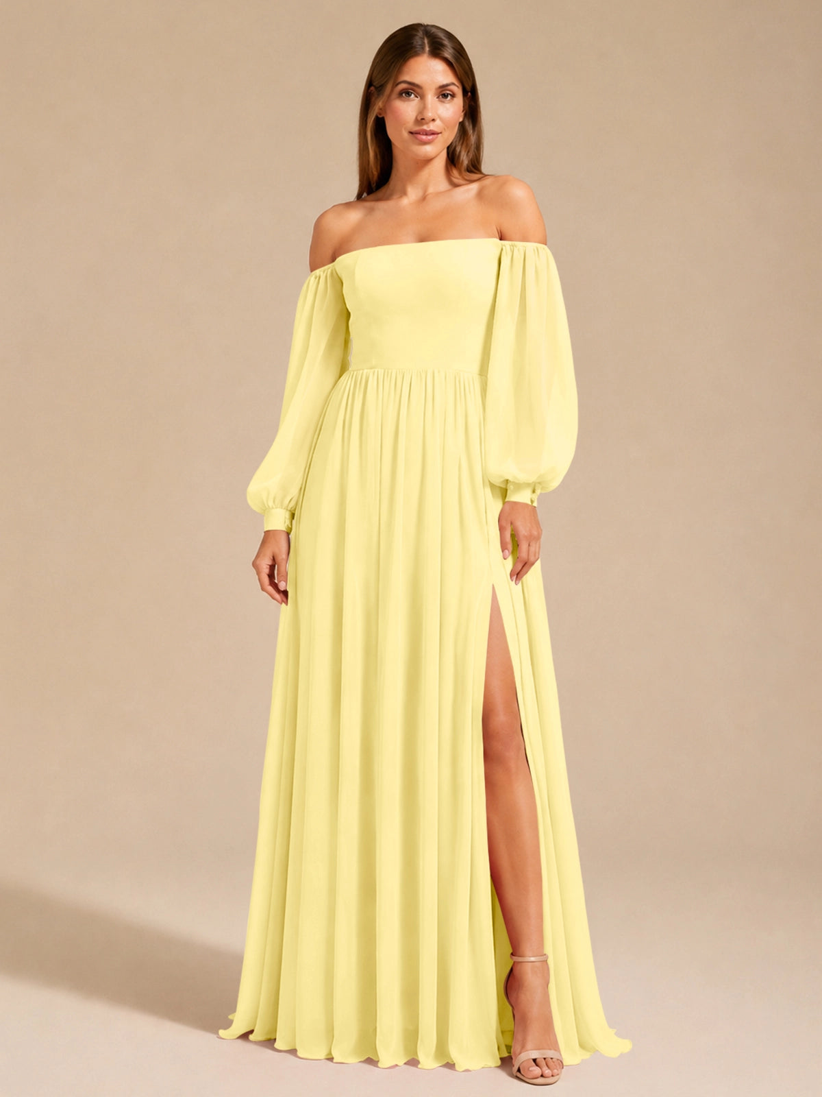 A-line Bridesmaid Dress with Long Bishop Sleeves 