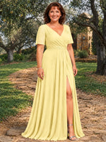 Surplice Neckline Mother of the Bride Dress with Slit-Plus Size 