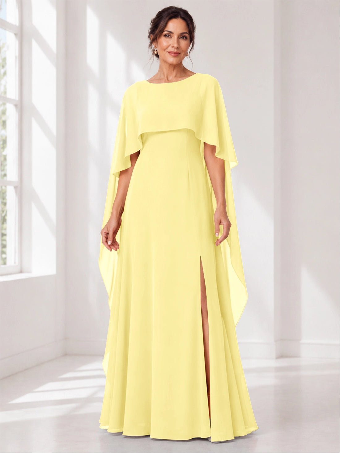 Chiffon Mother of the Bride Dress with Cape Overlay 