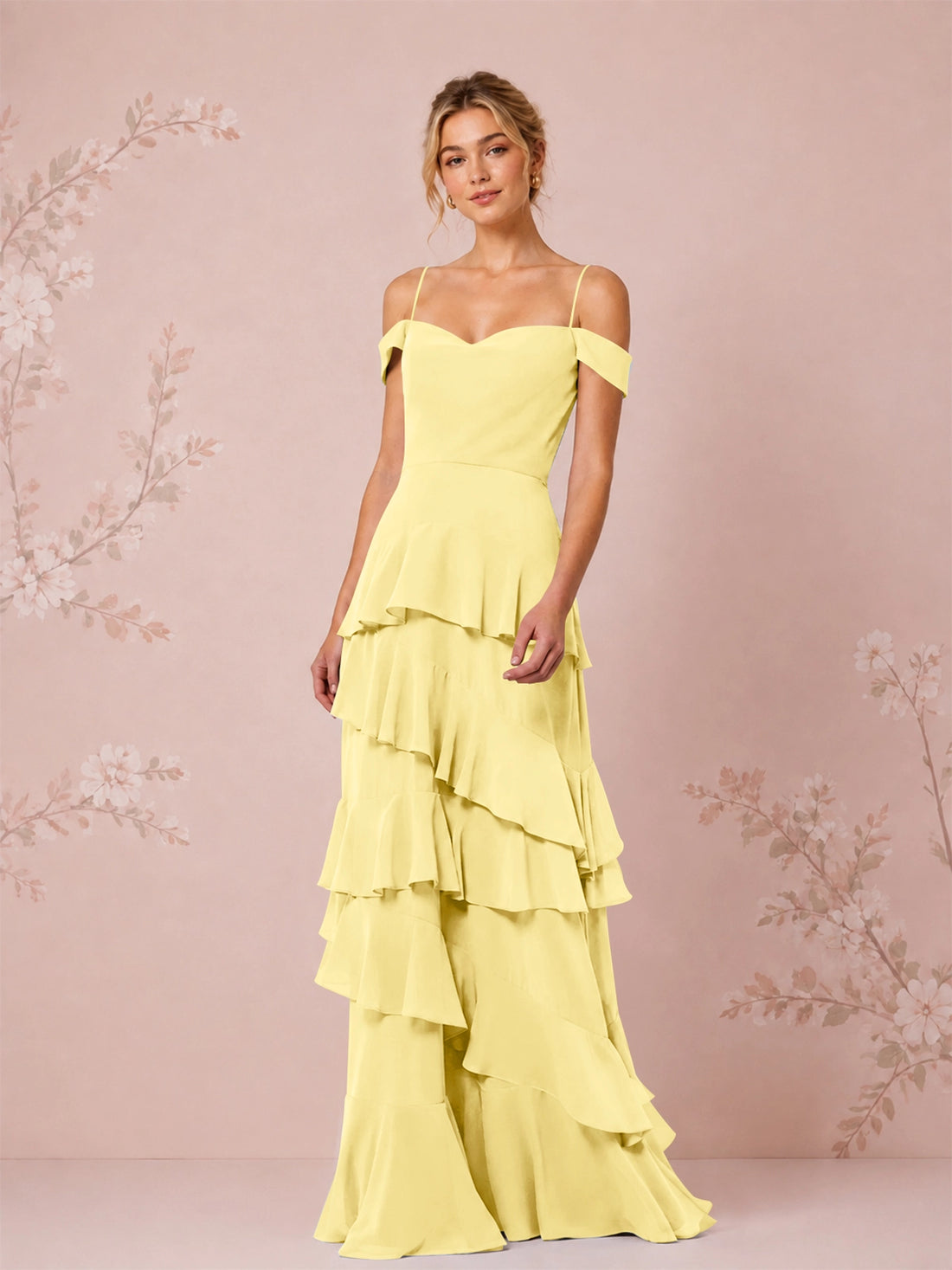 Chiffon Bridesmaid Dress with Tiered Ruffles 
