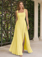 Square Neck Bridesmaid Dress with Pleated Skirt 