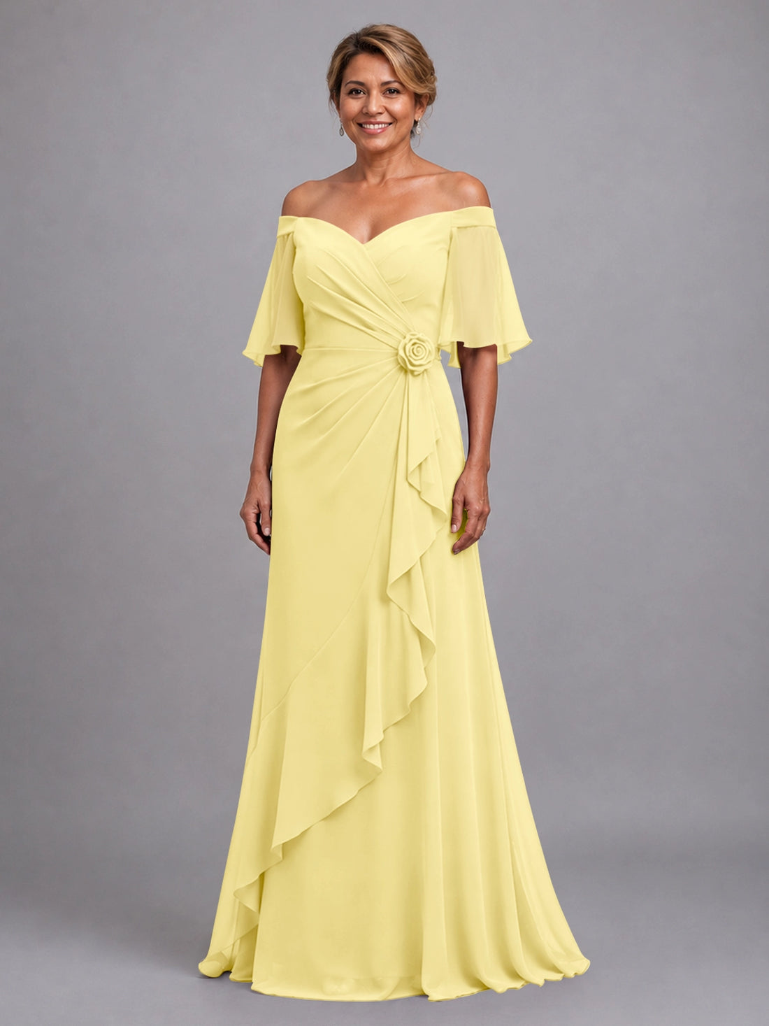Chiffon Mother of the Bride Dress with 3D Rosette 