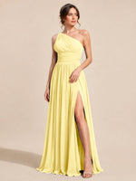 Chiffon Bridesmaid Dress with One-Shoulder Neckline 