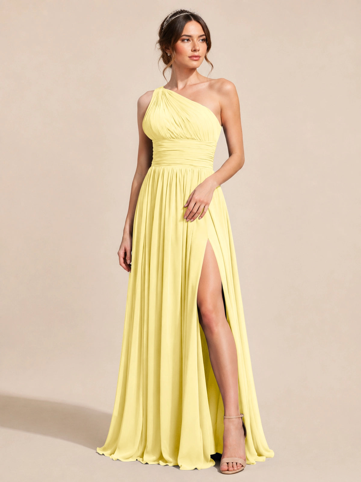 Chiffon Bridesmaid Dress with One-Shoulder Neckline 