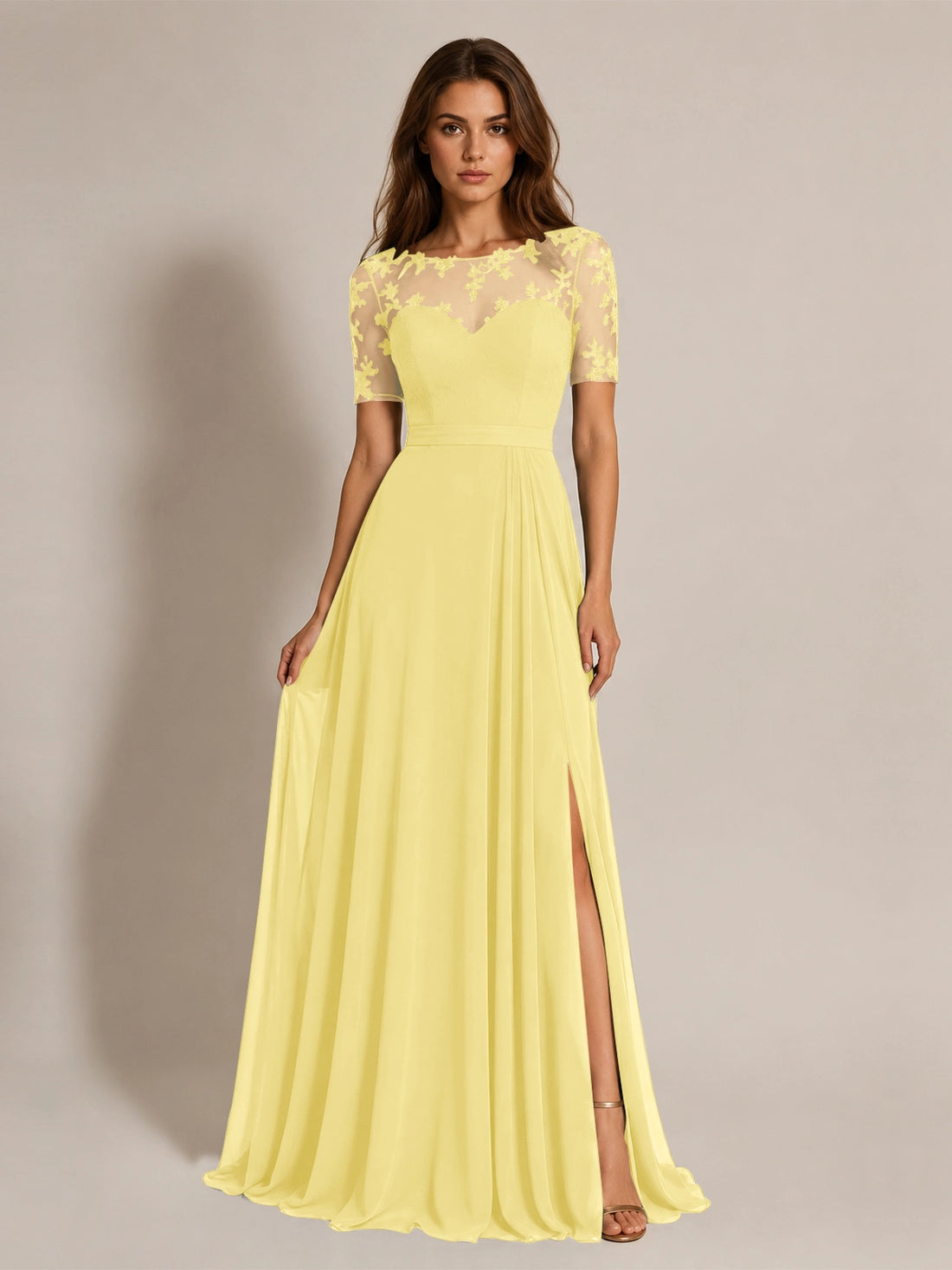Lace Mother of the Bride Dress with Illusion Neckline 